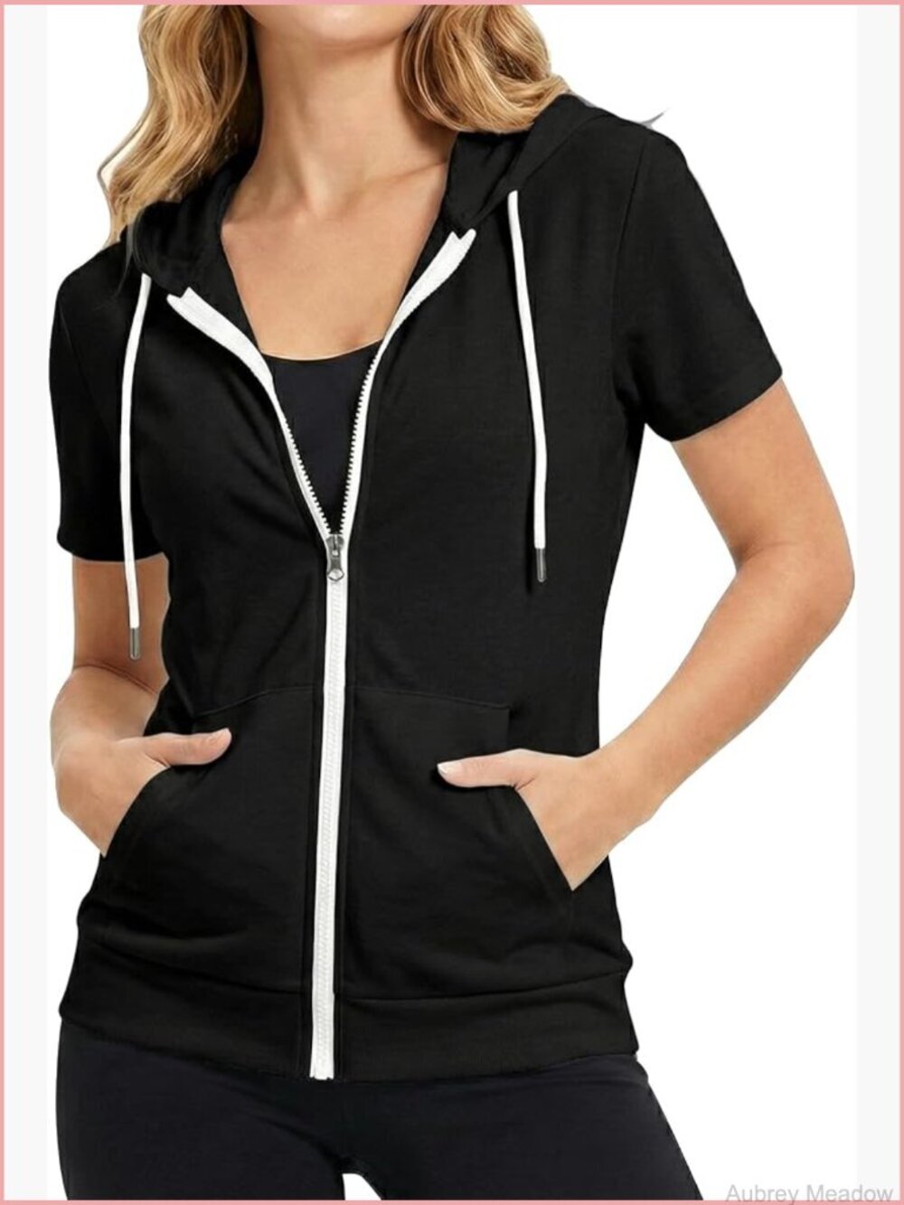 Slim Fit Zip Up Hoodie Short Sleeve Thin Jacket Full Zip Sweatshirt